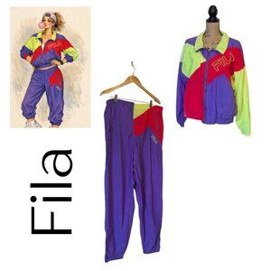 Vintage 90s FILA Colorblock Track Suit Set | Made in USA | Medium
